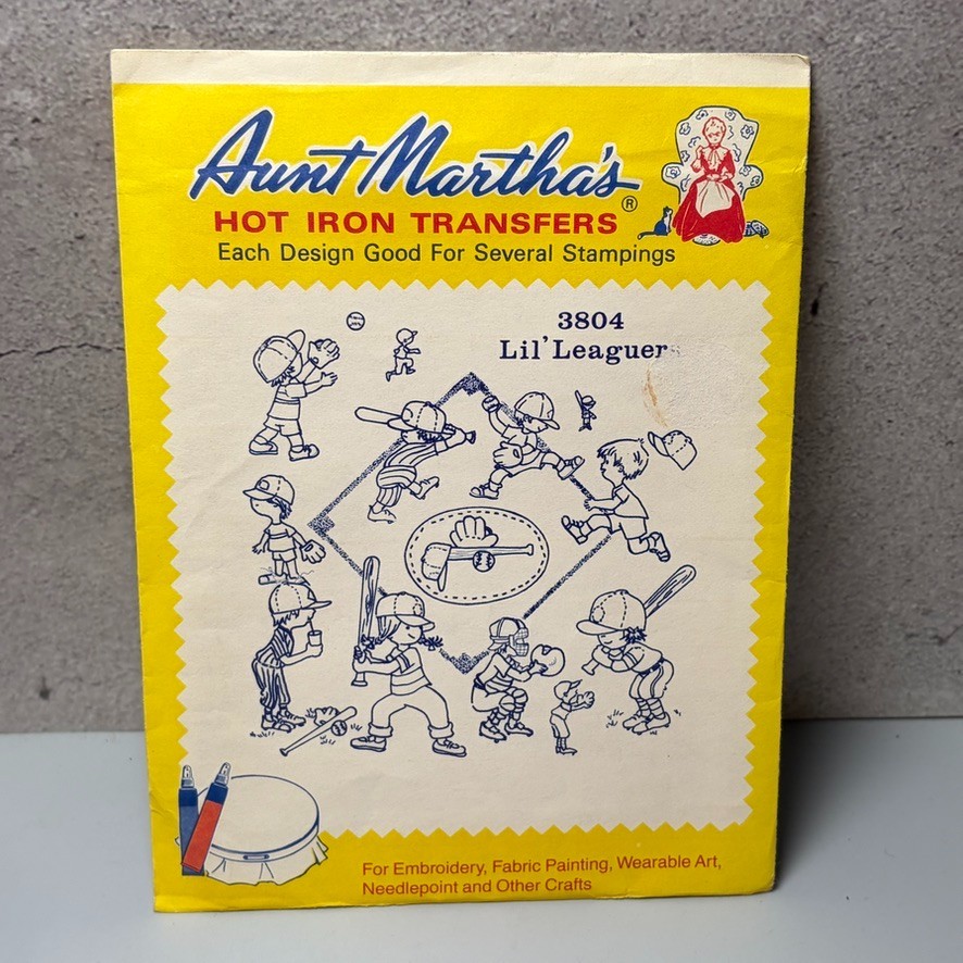 VTG MCM Transfer Pattern Hot Iron On Aunt Martha’s Kid Little Lil’ Leaguer Sport