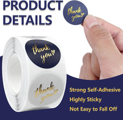 1000 PCS Thank You Stickers Roll – 2 Rolls 1 Inch round Gold Stamp Self-Adhesive