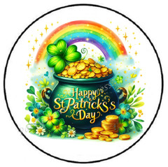 HAPPY ST PATRICKS DAY POT OF GOLD ENVELOPE SEALS LABELS STICKERS PARTY FAVORS