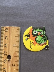 Halloween Dennison Owl & Moon Used Gummed Seal 1950s