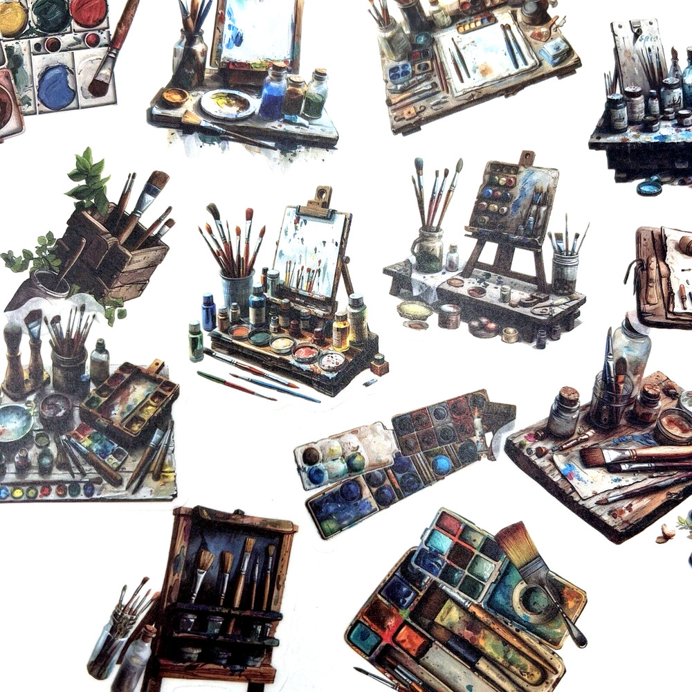 Art Painting Studio Easel Stickers Scrapbook Collage Junk Journals