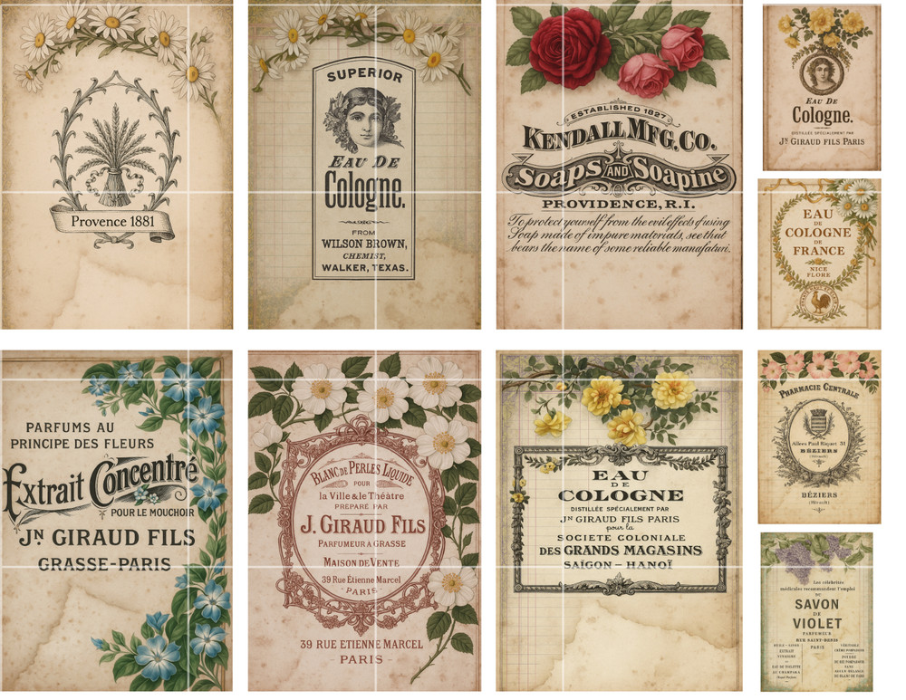 Vtg Perfume Labels Card Toppers Collage Supplies Scrapbook Junk Journal Crafts