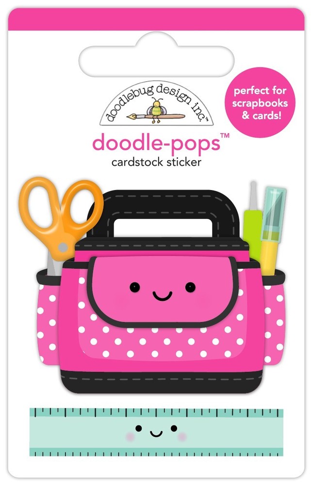 Doodlebug Stickers Doodle-Pop 3D Craft Caddy Scissors Tools Ruler Pink Polka Dot