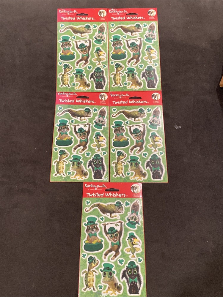 Vtg St Patrick’s Day Stickers Twisted Whiskers Monkey Turtle 5 Packs 10 Sheets
