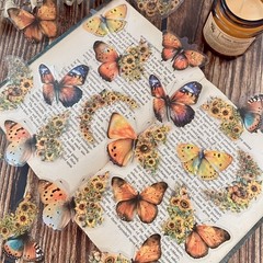 Flower-Printed Decorative Adhesive Durable Transparent Butterfly Flower Stickers