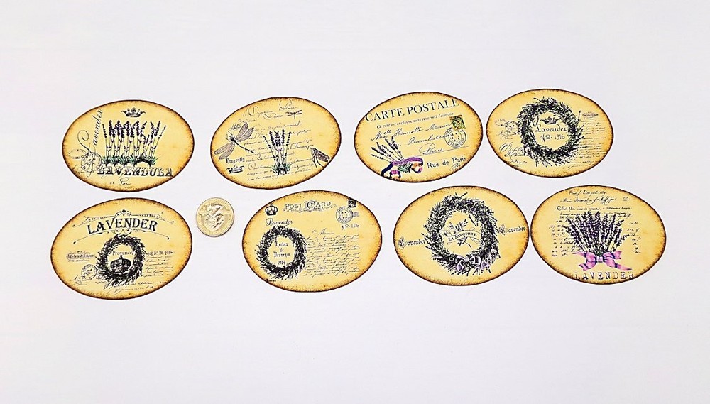 Vintage-Lavender-Herbs-Linen Cardstock-Oval-Labels-Stickers-Set Of 8