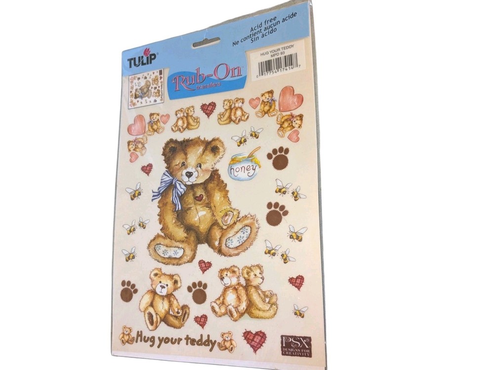 Rub On Transfer «Hug Your Teddy» Acid Free 2002 Small Tulip-Brand 1 Sheet 7x10in