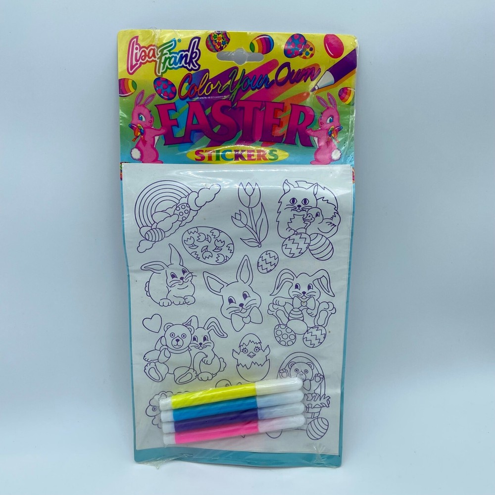 Vtg 90’s Lisa Frank Color Your Own Easter Stickers Bunny Eggs Rainbow