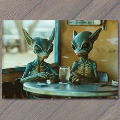 STICKER Alien Casual Cafe Sitting Normal Everyday Mundane Restaurant Strange