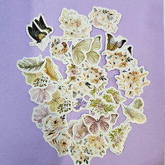 25 Pcs x 2 Ea 1+ Inch Vintage Floral Butterfly Stickers~ Pictures Crafts & More