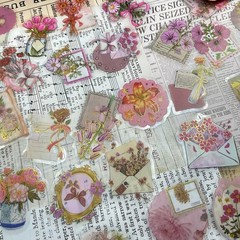 50/100PCS Cartoon Hot Stamping Flower Heart Language Sticker Pack Waterproof Tra