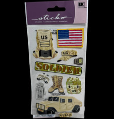 Sticko Stickers U.S. Soldier Flag Camo Dog Tag Scrapbooking EK Success SPUPGR11