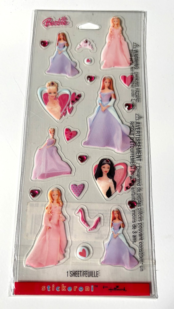 VINTAGE 2005 HALLMARK STICKERONI JEWELED BARBIE Clear Sticker Sheet Set