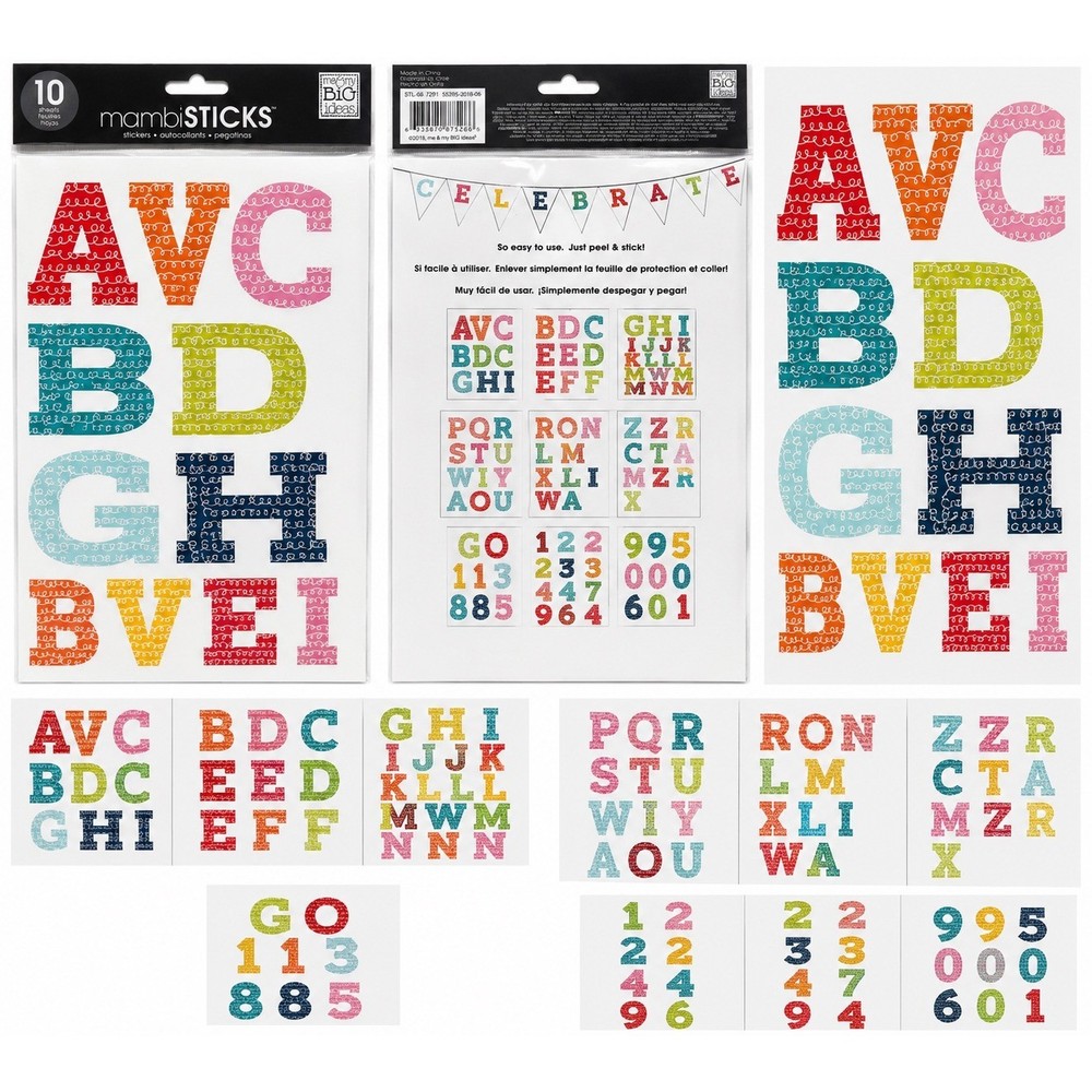 Me & My Big Ideas mambiSTICKS Alphabet Number Stickers 10 Sheets Multicolor NEW