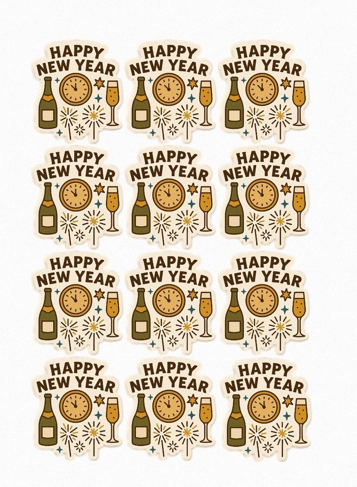 12 New Year 2026 Champagne Stickers – 2” Round Labels – Party Favors