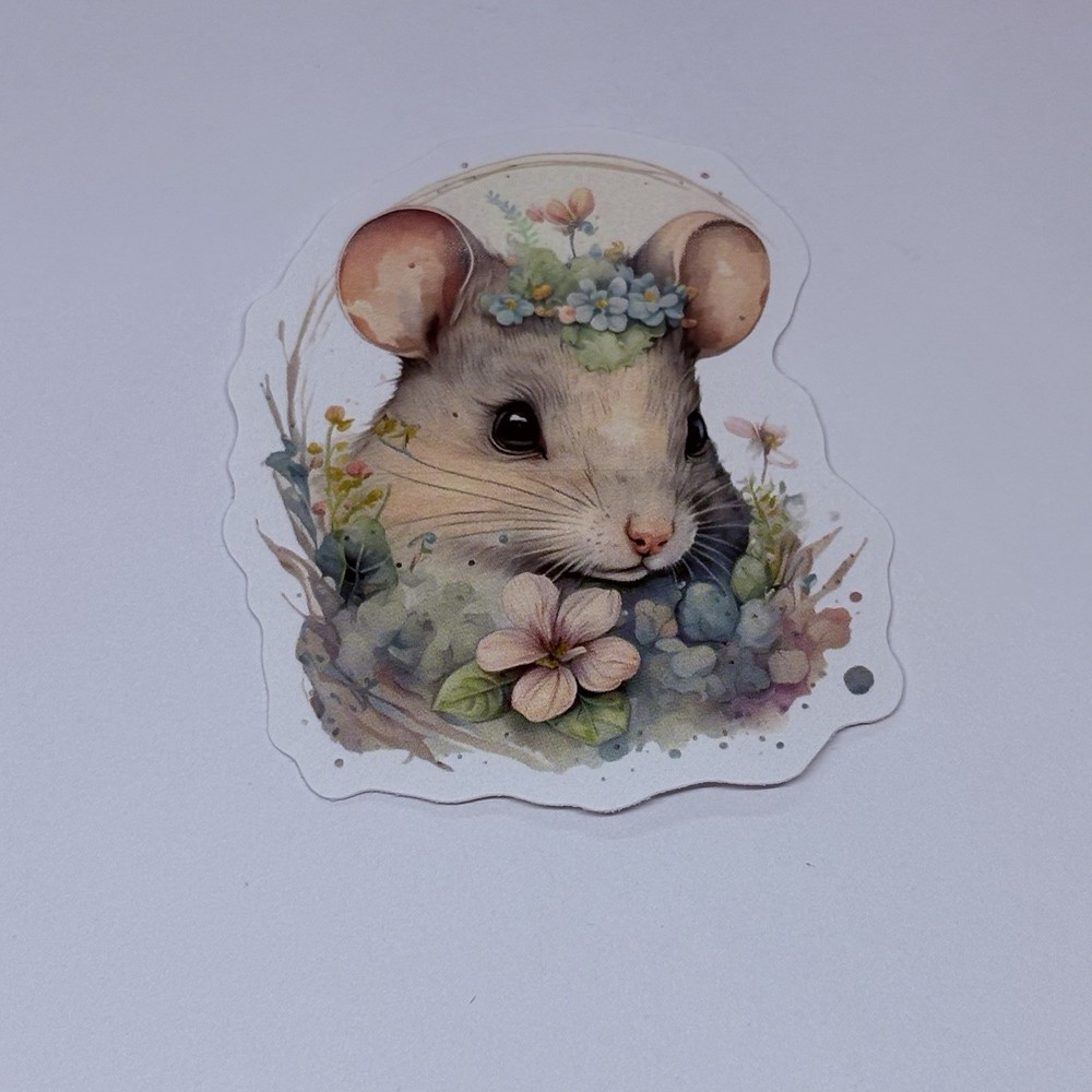 Cute Mouse Animal Sticker Vinyl Decal Journal Wall Anniversary Flowers Art Tc6