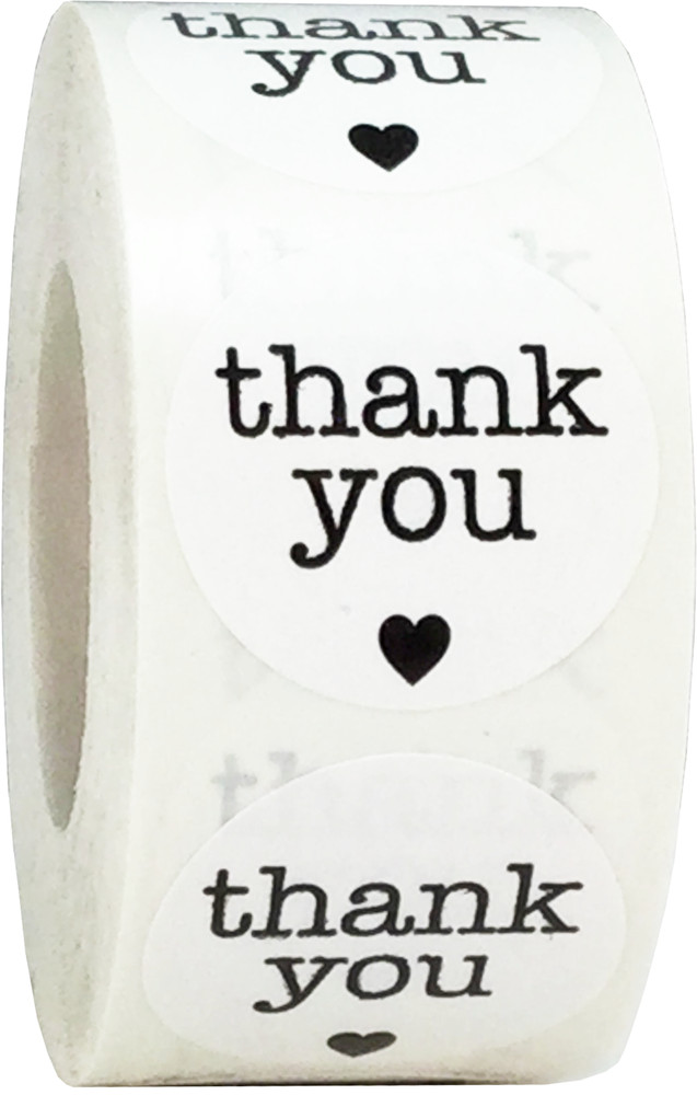 White with Black Thank You Stickers | 1″ Inch Round | 500 Pack