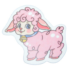 Pink Anime Lamb Sheep Cute Curly Blue Bell Happy Chibi Kawaii Sticker