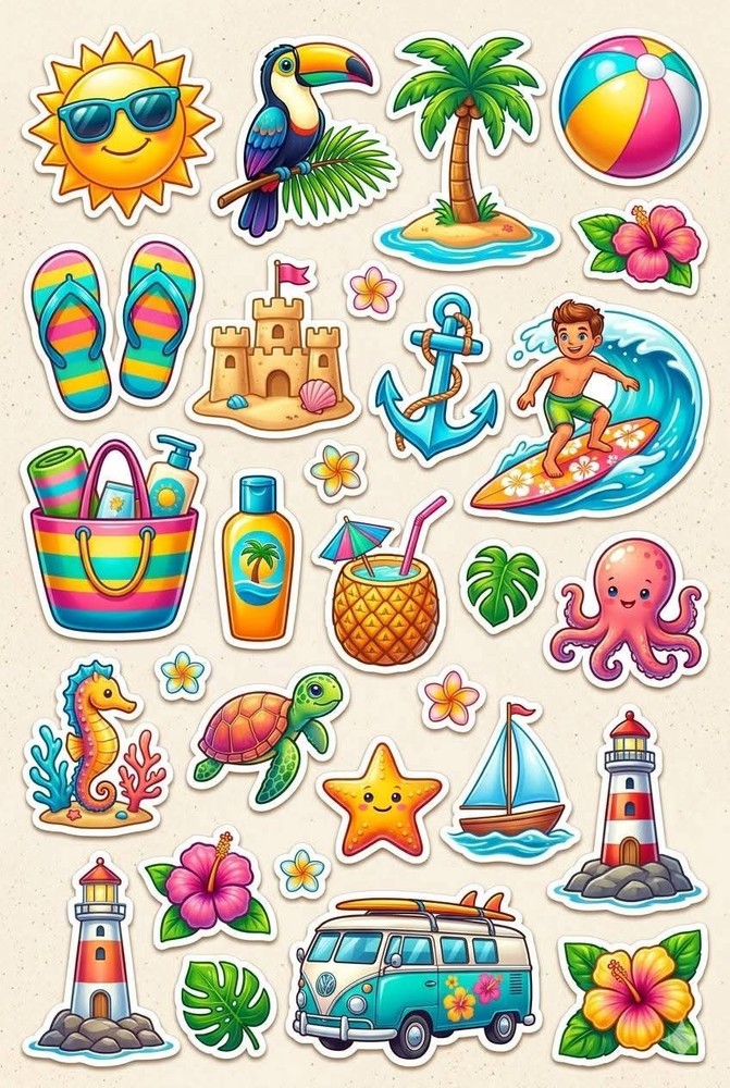 Vacation Beach Ocean Water Sticker Sheet Journal Embellishments PICK A Set