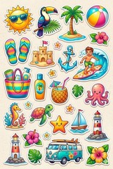 Vacation Beach Ocean Water Sticker Sheet Journal Embellishments PICK A Set