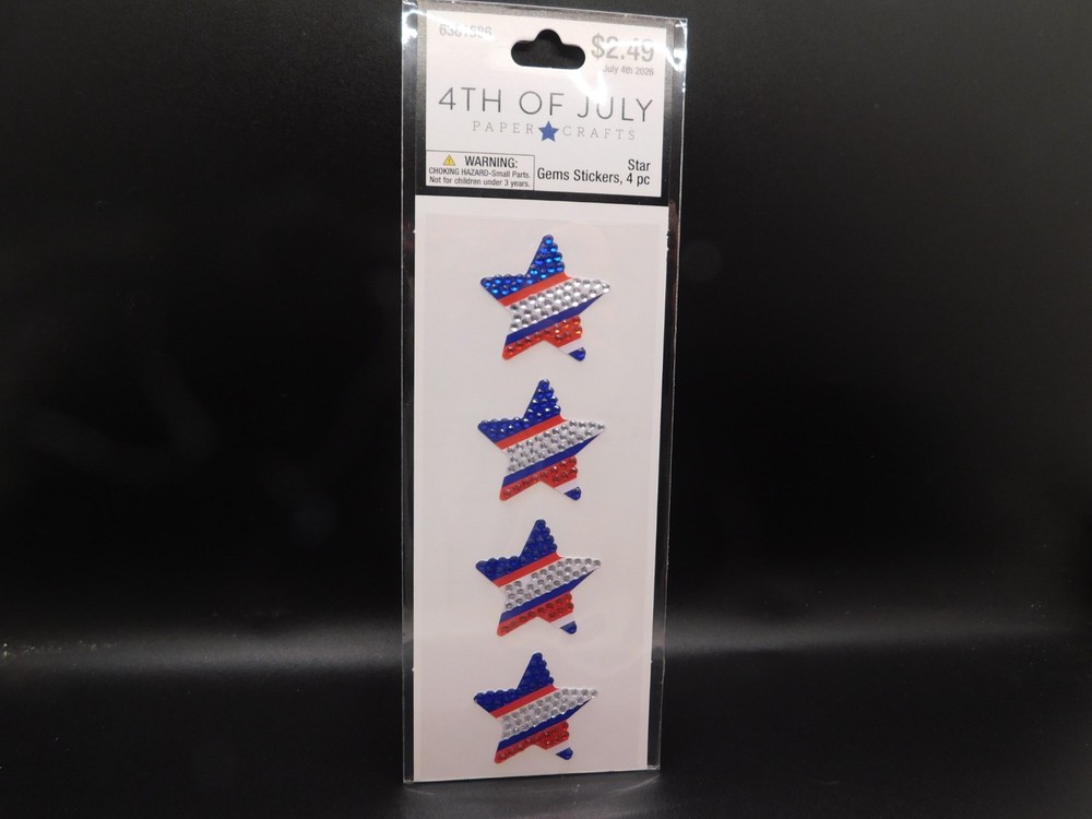 4th of July paper crafts Patriotic Rhinestone Star stickers 4pc