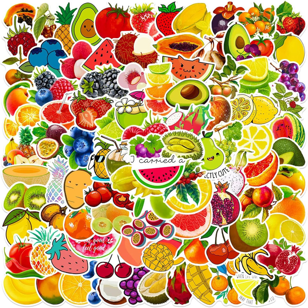 Fruit Stickers, 100 Pcs Cute Fruits Stickers Pack, Colorful VSCO Waterproof Stic