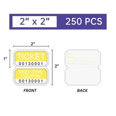 250 PCS Yellow Double Raffle Tickets 50/50 Events Lottery Door Prize Game