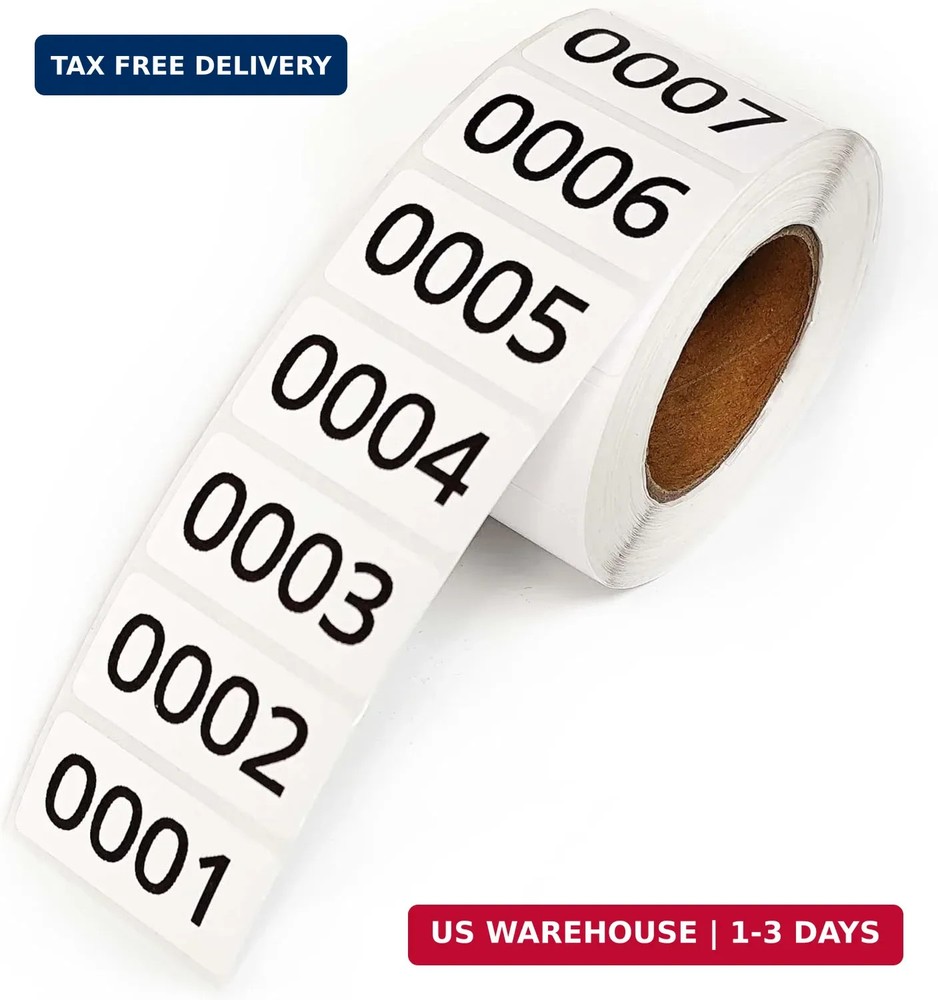 Consecutive Numbered Stickers, 1.6 x 0.8 Inch Inventory Labels, Number Stickers