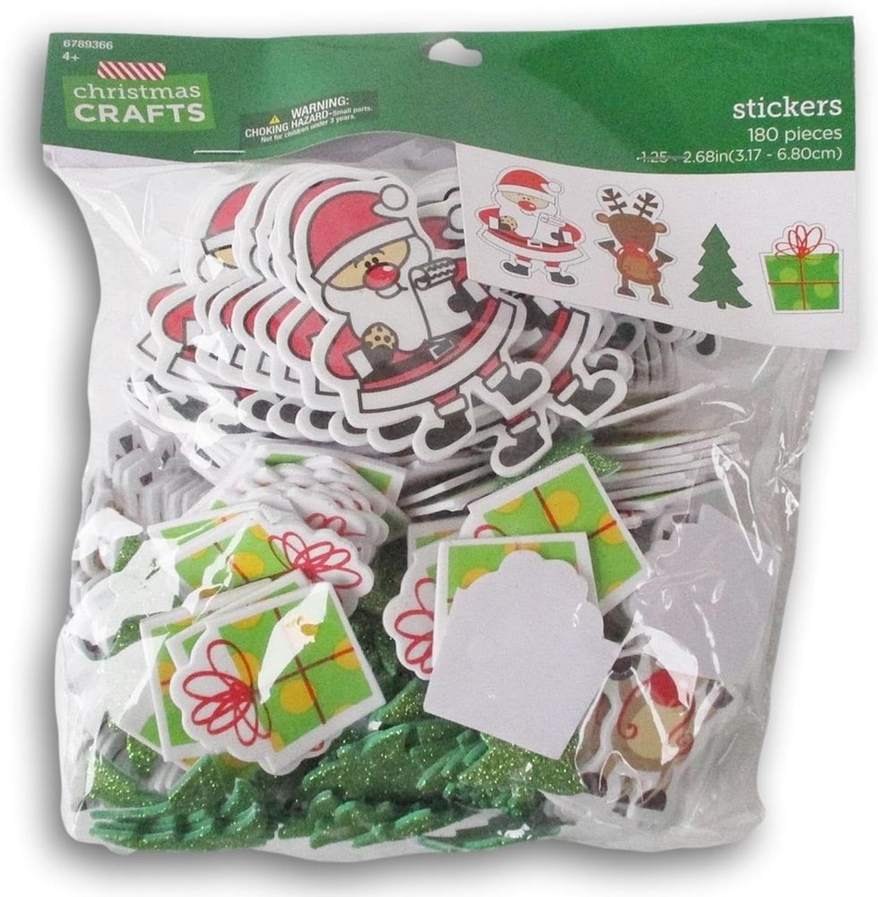 Christmas Santa & Friends Foam Stickers – Santa, Reindeer, Present & Tree -180pc