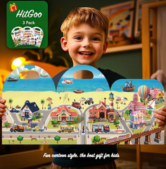3-Pack Reusable Sticker Books for Toddlers 2-4 Years, Vehicles, Animals & Farm