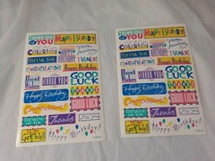 2 Vintage AGC Inc Various Patterns Sticker Sheets Thank You, Happy Birthday Luck