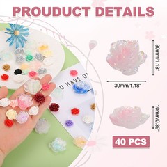 30mm Resin Rose Flatback Charms, 40 Pcs Flatback Cabochon, Gradient Light Pink