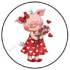 ADORABLE PIG WITH HEART FLOWERS ENVELOPE SEALS LABELS STICKERS PARTY FAVORS