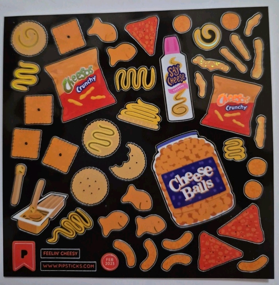 Pipstick Sticker Sheet 4×4 called «Feelin’ Cheesy» From Feb 2023