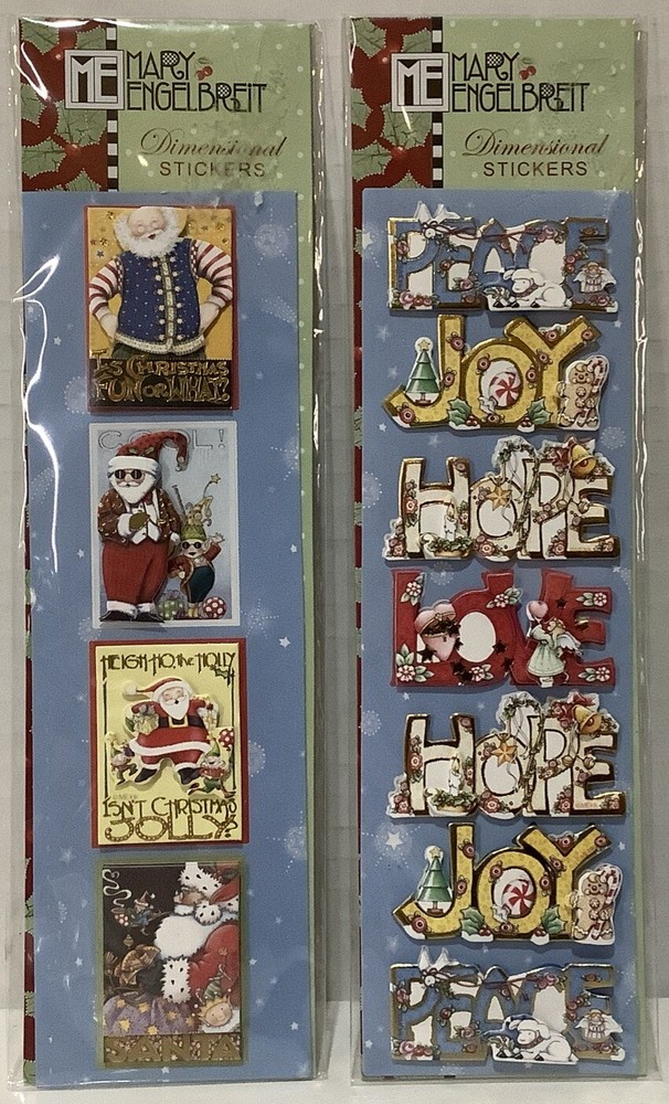 Mary Engelbreit Dimensional Stickers Christmas Peace Joy Love Hope Lot Of 2 Pkg