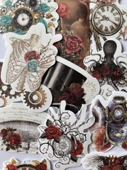 VICTORIAN ASSORTMENT Stickers(6pc)Steampunk•Skull •Roses•Clock•Flowers•Gears•