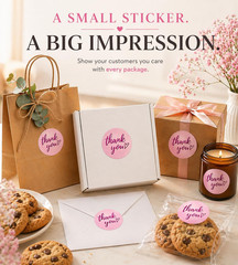 500 Pcs Thank You Stickers – 1.5 Inch Pink round Labels with Purple Foil Script