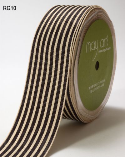 MAY ARTS RIBBONS~GROSGRAIN STRIPE~BLACK & IVORY~1.5 INCHES X 1 YARD!