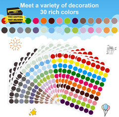 1050 Pcs Dot Stickers 3/4 Inch Colored Dot Stickers 30 Color Circle Coding Label