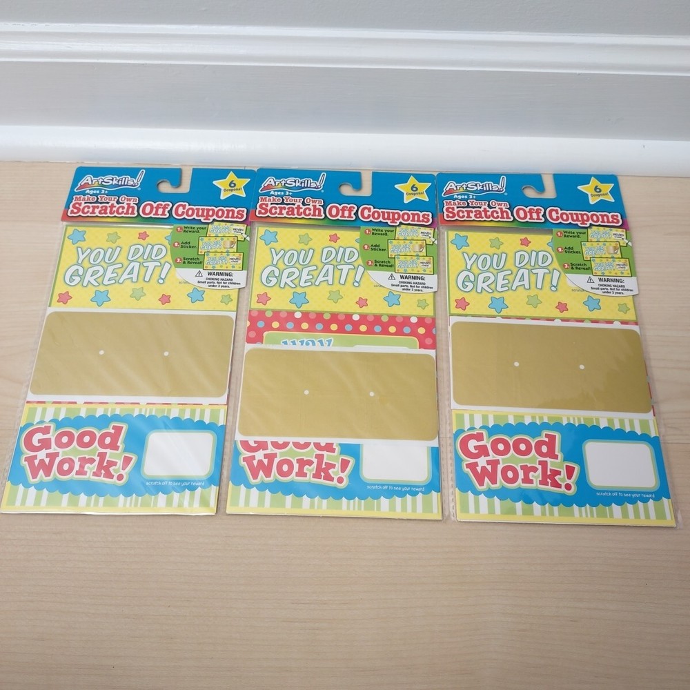 Art Skills Reward Sticker Scratch Off Lot Of 3 Teacher Student Merit Award Cards