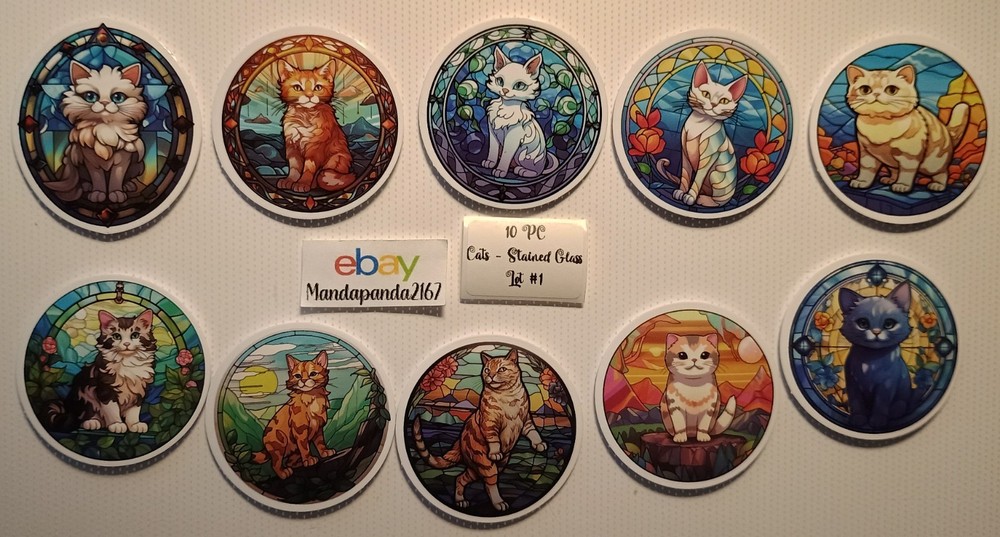 Cats – Stained Glass -Stickers -10 PCs – 5 styles available! See Description