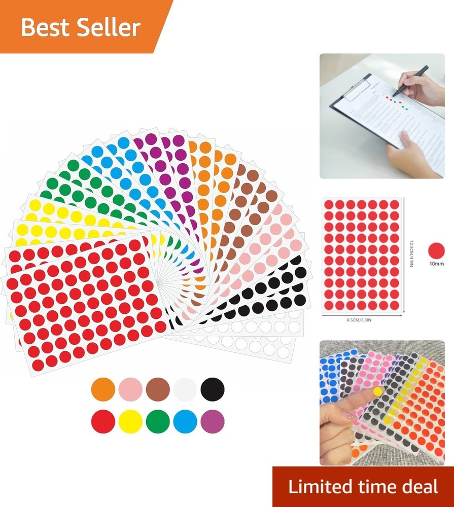 Bright Color Coding Dot Stickers 10mm 1400pcs for Scrapbooking and Organization