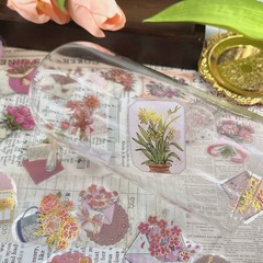 50/100PCS Cartoon Hot Stamping Flower Heart Language Sticker Pack Waterproof Tra