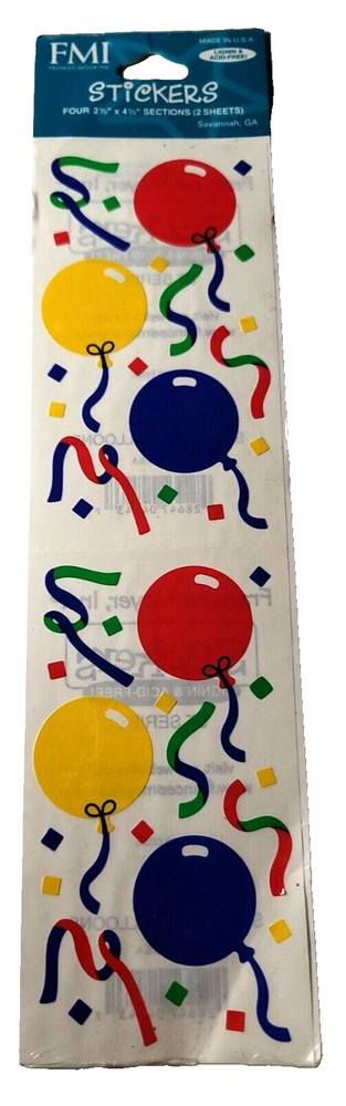 FMI Frances Meyer Balloon Streamers 4 2 1/2″x4 1/2″ Sticker 2 Sheets NIP 402 VTG