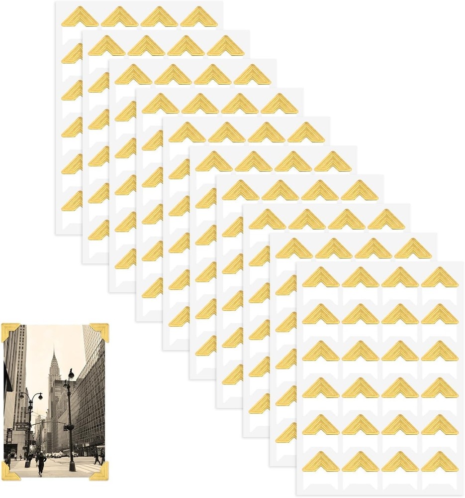 240 Pieces Photo Corners for Scrapbooking, Gold Photo Corner Stickers, Self-Adhe