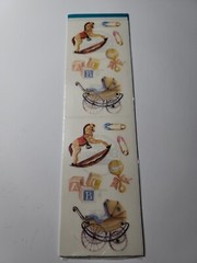 Frances Meyer FMI Baby Stickers Rocking horse, buggy, pins, blocks, rattle VTG