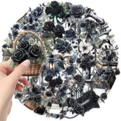 50 Pcs Dark Aesthetic Gothic Transparent Stickers,Black Rose Flower Stickers Pac