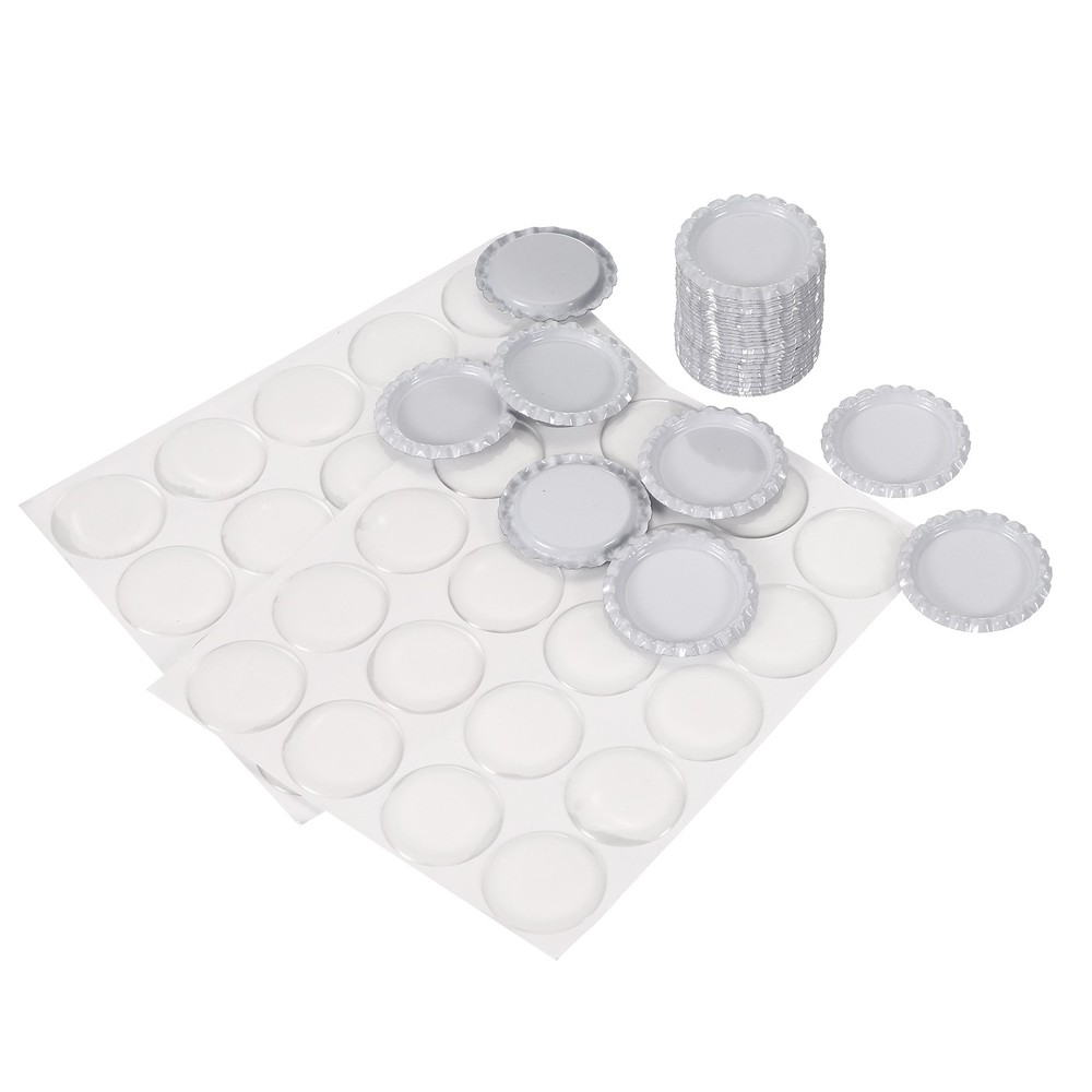 40 Set Bottle Caps for Crafts, Caps with Epoxy Stickers, White