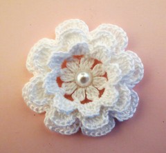 Crochet Flower Layered w/pearl Appique Cardmaking Crafts Scrapbook 6Pc Pink Red
