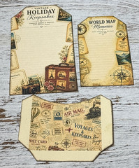 3 Vtg TRAVEL Stuffed Pockets Journal Tags Ephemera Holiday World Map Keepsakes